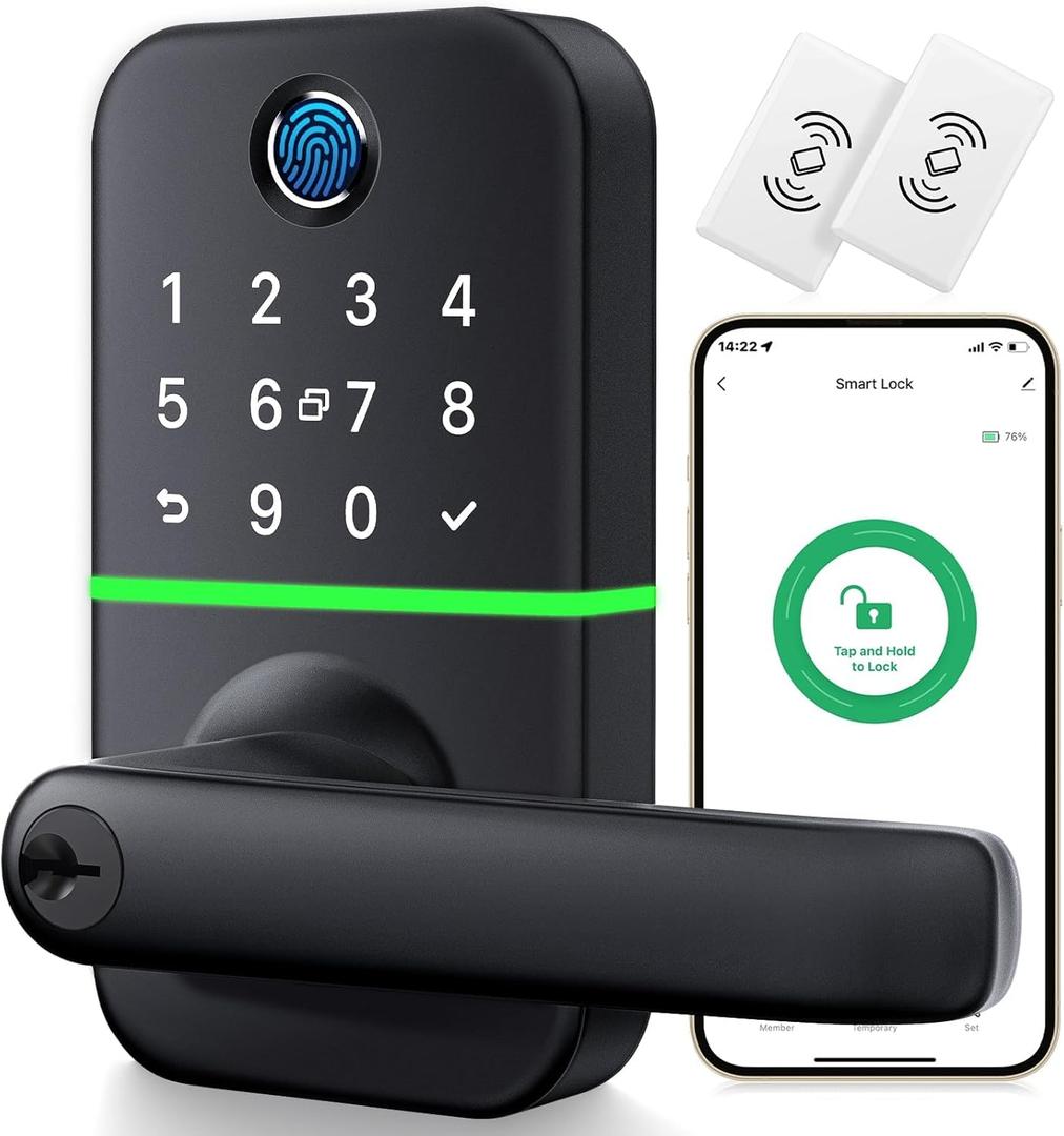 Keypad Smart Door Lock with Handle: Kucacci Keyless Entry Door Lock - Digtal Door Lock with Keypad Code - Fingerprint Door Lever Lock Deadbolt Alternative - Electronic Smart Lock for Front Door