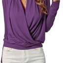 LYANER Women's Casual V Neck Cross Wrap Long Sleeve Solid Blouse Shirt Top (Large, Purple)