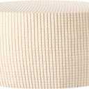 uxcell Ottomen Cover Round, Jacquard Ottomen Slipcover with Elastic Bottom Fit 50cm-58cm/19.7"-22.8" Diameter, Stretchable Footrest Stool Covers for Furniture Protector, Natural Color