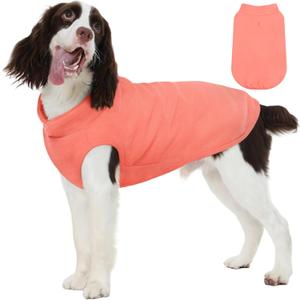 FUAMEY Dog Fleece Vest for Large Dogs,Warm Stretchy Dog Sweatshirts Pullover with Leash Hole Dogs Sweater Soft Pet Turtleneck Cozy Pet Vest Lightweight Sleeveless Orange XL