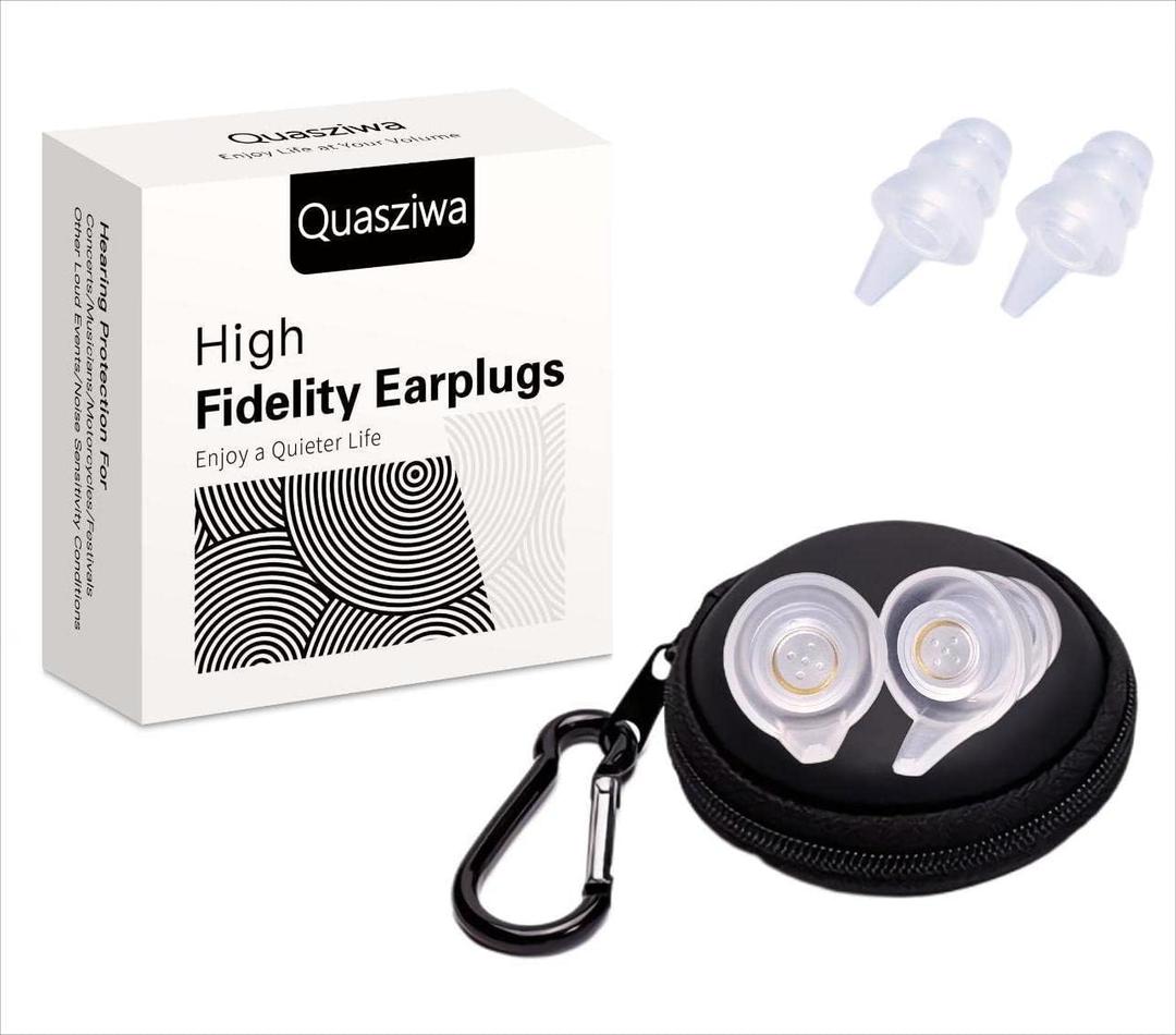 Concert Ear Plugs for Noise Reduction - Hearing Protection for Motorcycles, Musicians, Music Festivals, Work Ultra Comfortable 25dB Noise Cancelling Reusable High Fidelity Earplugs, Clear