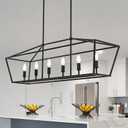 Black Kitchen Island Lighting 6-Light Farmhouse Dining Room Light Fixtures Linear Chandelier for Dining Room Bedroom E12 Base