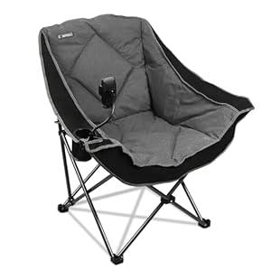 CAMPHILL Folding Camping Chair,Oversized Portable Camping Chair with Cup Holder and Phone Holder,Heavy Duty Padded Lawn Chair for Camping,Tailgates,Beach,and Sports, Black