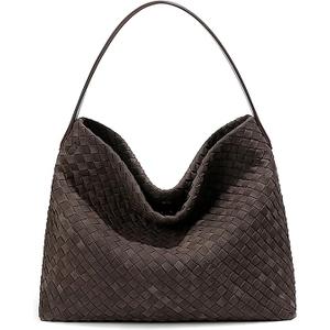 Woven Suede Shoulder Bag for Women Suede Hobo Bag Tote Elegant Handbag Satchel for Work Travel, Coffee Woven Suede Shoulder Bag for Women Suede Hobo Bag Tote Elegant Handbag Satchel for Work Travel, Coffee