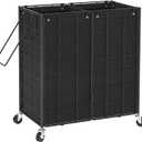 WOWLIVE Double Laundry Hamper with Wheels,Metal Wire Frame Rolling Laundry Basket with 2 Removable bags,120L Dirty Clothes Hamper Organizer Dorm Room Storage for Bedroom,Bathroom,Black