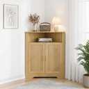 Smuxee Bathroom Corner Cabinet, Floor Corner Storage Cabinet with Fluted Door and Adjustable Shelf, Wooden Narrow Cabinet Organizer for Bathroom, Kitchen, Living Room, 23.4"L x 12.2"W x 38.1"H