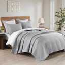 HORIMOTE HOME Grey Queen Size Quilt Set - Soft Microfiber Bedspread with 2 Shams, Lightweight & All-Season Geometric Coverlet for Cozy Bedding