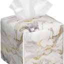 White Gold Marble Tissue Box Cover Square, Modern Abstract Marble Texture Tissue Box Holder Waterproof Leather Facial Paper Organizer Dispenser for Bathroom Home Car Nightstand Vanity Desk (Color-6)