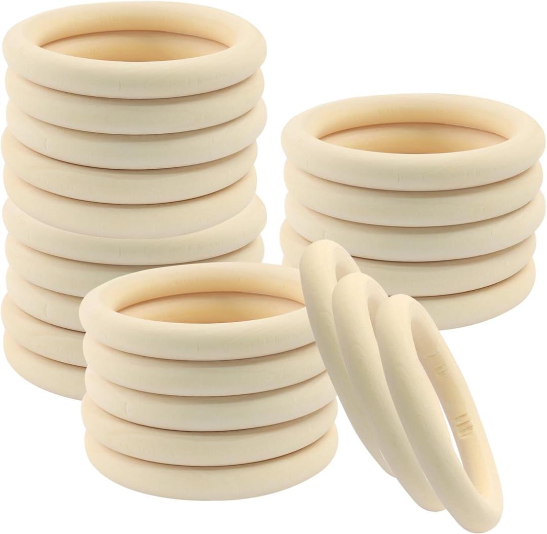 30 Pcs 3.15 Inch Unfinished Wooden Rings for Crafts, Wood Rings Solid Wood Crafting Supplies for DIY Projects, Macrame, Jewelry Making, Creative Handmade Accessories and Dreamcatchers
