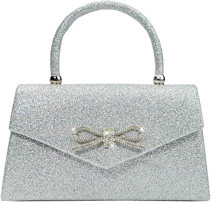 Trisapu Womens Evening Bag Sparkly Bow Clutch Purse Wedding Party Purses Glitter Rhinestone Cocktail Prom Handbags