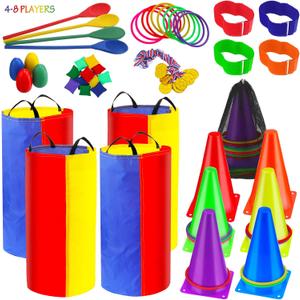 53 Pieces Outdoor Lawn Game Carnival Toss Set Potato Sack Race Bags Egg and Spoon Race Party Ring Bean Bag Tossing Cones Prizes for Adult Family Birthday Party Outdoor Game Supplies