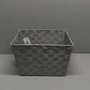 Simplify Medium Metallicx Striped Woven Storage Bin in Grey/Silver
