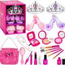 Kids Makeup Kit - Princess Dress Up Shoes, Crowns & Handbag - Pretend Play Fake Makeup Set for Girls, Ages 3-6
