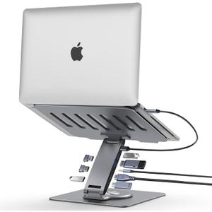 Laptop Docking Station Stand Dual Display 4K HDMI USB3.0 3.5mm Audio Jack 8-IN-1 360 Swivel Laptop Stand for Desk with USB-C Hub Multiport Adapter Universal for MacBook Pro/Air/Dell/HP/Surface/Lenovo