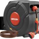 3rd Generation Retractable Garden Hose 130 ft x 1/2 inch Heavy Duty Wall-Mounted Hose Reels for Outside 180 Swivel Automatic Slow Return Any Length Lock 9 Pattern Nozzle UV Resistant (Black)