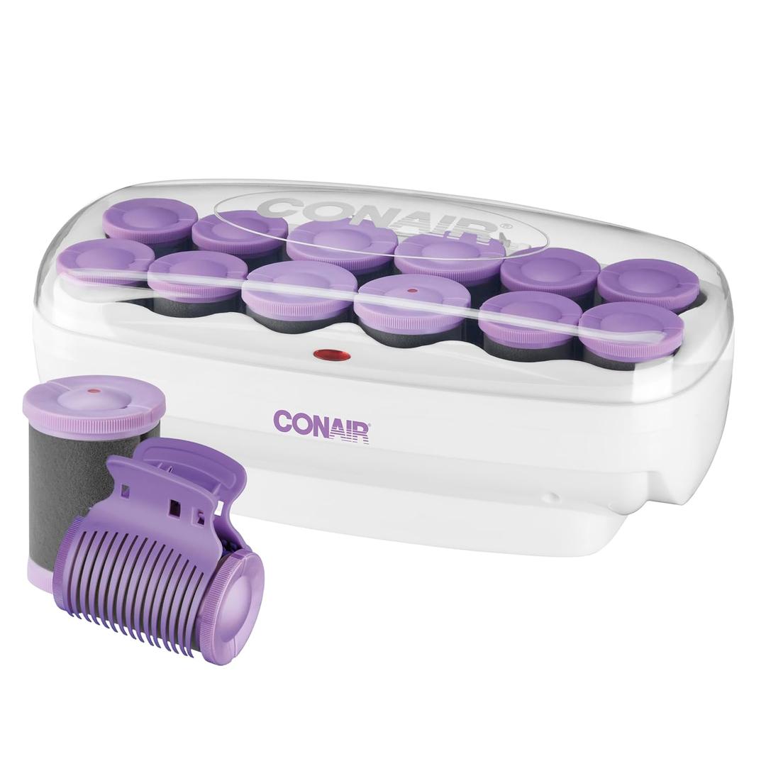 Conair Hot Rollers for Long, Medium & Short Hair, 12 Ceramic Flocked 1-Inch and 1-Inch Heated Hair Rollers with Clips, Hot Curlers for Women, Volume & Curls