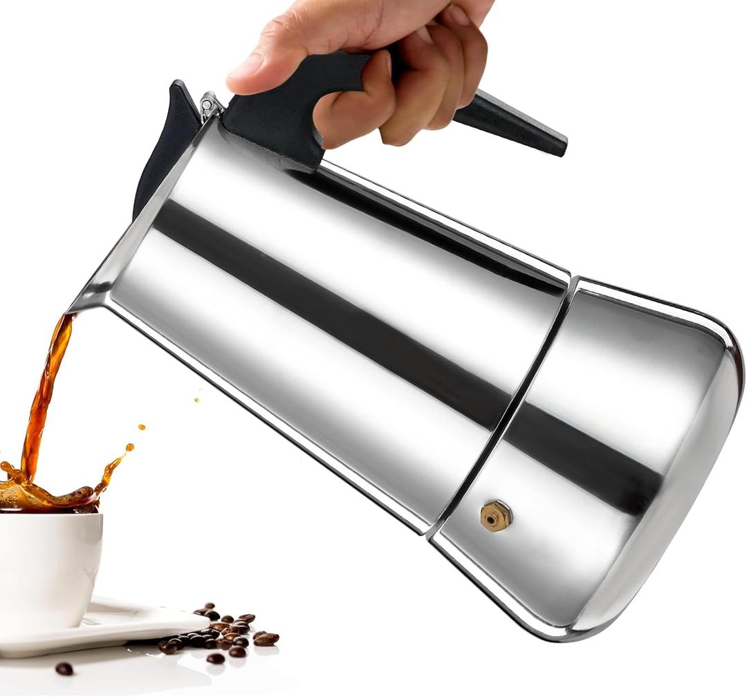 12 Cup Moka Pot Percolator Italian Coffee Maker 600ml Stovetop Espresso Mocha Stainless Steel Greca Coffee Maker Classic Cafe Makers Suitable for Induction Cookers Ceramic Stoves Tummy (12 Cup 600ml)