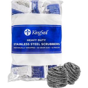 24 Count | KingSeal Stainless Steel Scrubbers, Scrub Pads, Heavy Duty, 50 gram Weight, Individually Wrapped - 2 Packs of 12 Scrubbers