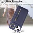 Detachable Magnetic Case for iPhone 14 Plus, 2-in-1 System with Zipper Card Wallet & Built-in Phone Grip - Magsafe Compatible PU Leather Cover - Blue