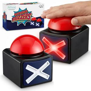 ArtCreativity Buzzer with Lights and Sounds - Set of 2 - Game Show Buzzer Buttons for Family Game Night and Trivia - Lights Up Red and Makes Loud Buzz Sound - Answer Buzzer Set