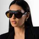 IKANOO Retro 70s Aviator Sunglasses for Women Men Oversized Classic Vintage Square Aviator Trendy Shades (Black/Brown)