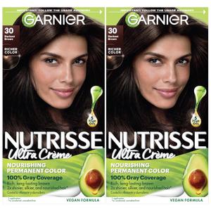 Garnier Nutrisse Ultra Crme Hair Color, Permanent Hair Dye with 100% Gray Coverage, Vegan & Cruelty-Free, 30 Darkest Brown (Sweet Cola), 2 Count
