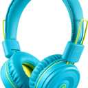noot products Kids Headphones K22 Foldable Stereo Tangle-Free 5ft Long Cord 3.5mm Jack Plug in Wired On-Ear Headset for iPad/Amazon Kindle Fire/Boys/Girls/Laptop/School/Tablet (Teal/Lime)