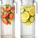 Glass Pitcher with Lid 2 Pack 34 oz Glass Water Pitcher with Handle, Ribbed Glass Container with Lid and Vented Spout for Fridge Shelf, Iced Tea, Lemonade, Juice