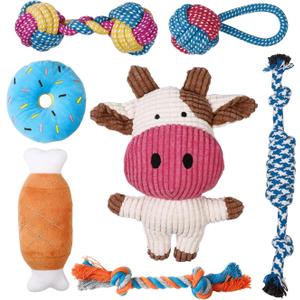Toozey 7 Pack Small Dog Toys, Puppy Teething Toys, Durable Ropes Chew Toys, Cute Calf Squeaky Dog Toys, Non-Toxic and Safe
