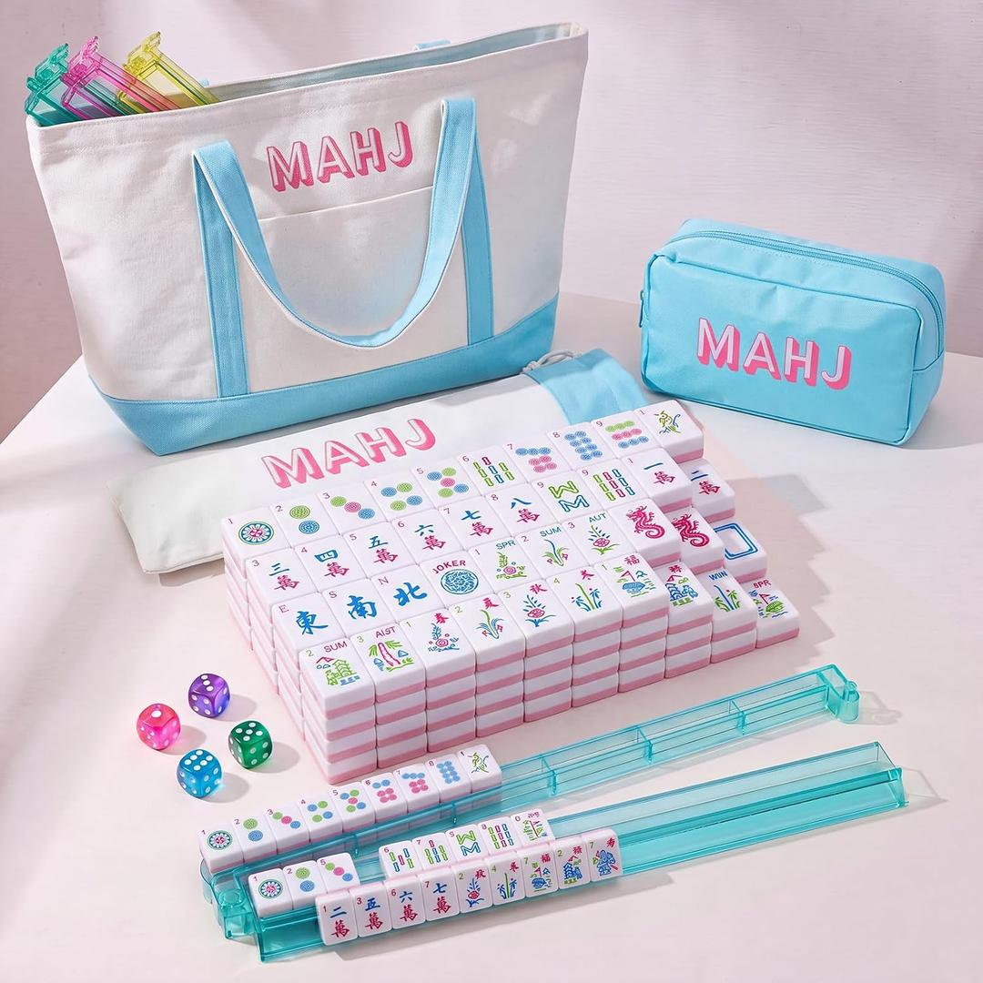 Ceenna American Mahjong Tile Set All-in-one Mahjong, Blue, 24 x 13 x 4.7 inches