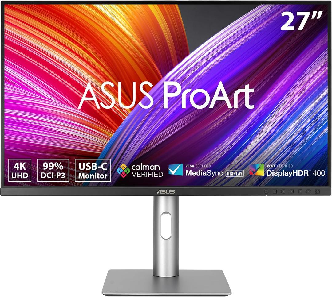ASUS ProArt Display 27 4K HDR Professional Monitor (PA279CRV) - IPS, UHD (3840 x 2160), 99% DCI-P3/Adobe RGB, E < 2, Calman Verified, USB-C PD 96W, DisplayPort, Daisy-Chain, Ergonomic 