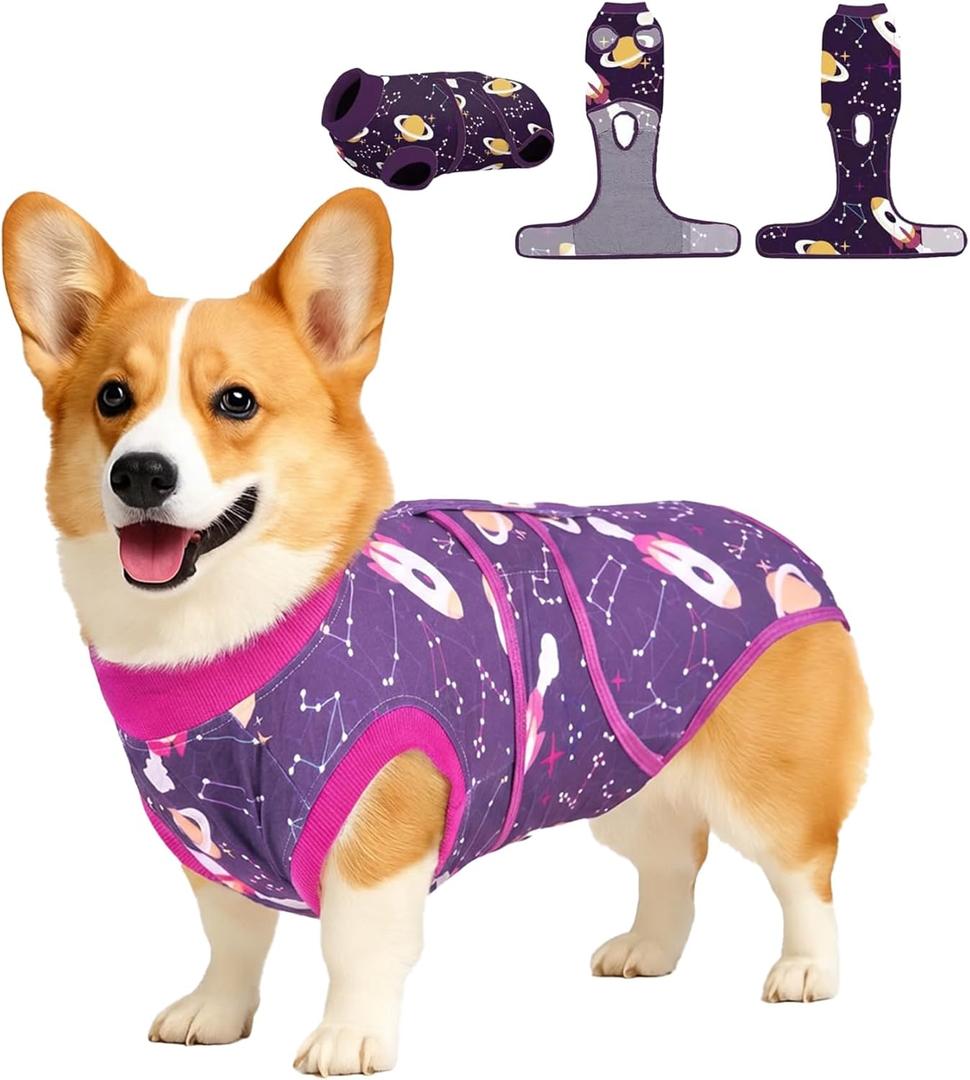 PetWarm Recovery Suit for Dogs, Dog Recovery Suit for Female Male, Substitute E-Collar and Cone Prevent Licking Onesies for Dogs After Surgery, Dog Bodysuit, Cosmic Pattern, Purple Yellow, L