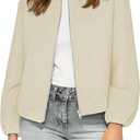 kipfall Womens Wool Blend Bomber Jackets Fall Winter Cropped Zip Up Coat Hoodless Outwear with Pockets (Gray, L)