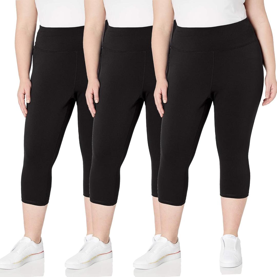 TNNZEET 3 Pack Plus Size Capri Leggings with Pockets for Women, High Waisted Black Workout Yoga Leggings  3XL 