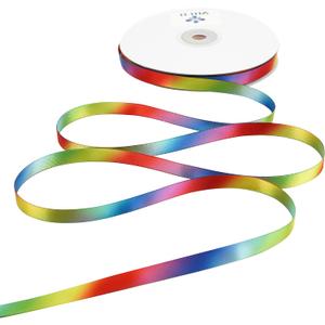 MEEDEE Rainbow Ribbon Rainbow Thin Satin Ribbon 3/8 inch Colored Ribbons for Crafts Gift Ribbons for Gift Wrapping Birthday Party Pride Party Wedding Decorating - 50 Yards