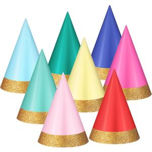Panitay 40 Pcs Colorful Mini Small Party Hats for Stuffed Animals Paper Cone Tiny Birthday Hats Games Accessories(Classic)