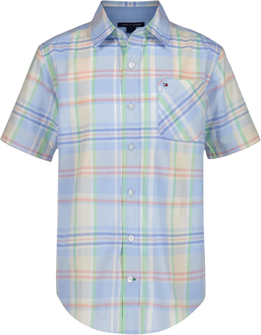 Tommy Hilfiger Boys' Short Sleeve Woven Button-Down Shirt (18-20, Windsurfer Port Plaid)