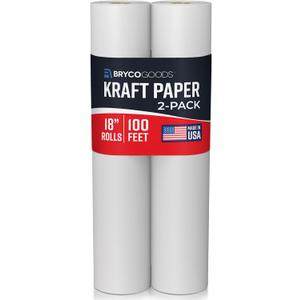 Bryco Goods 18x1200 (100) White Kraft Paper Roll - Pack of 2 - Easel Paper for Arts & Crafts, Floor Covering, Packaging, Gift Wrapping, Bulletin Boards - Made in The USA