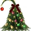 MACTING Norfolk Pine Christmas Tree with 40 Lights & Hanging Ornaments 12 INCH Whimsical Small Table Top Tree Mini Bendable Curved Tree for Fireplace Desktop Office Party Indoor Xmas Decorations