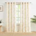 Linen Curtains Gold Leaf Foil 95 Inch Length Tropical Farmhouse Semi Sheer Drapes Botanical Light Filtering Window Panels for Living Room Bedroom 52w, Grommet Top 2 Panels