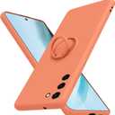 for Samsung Galaxy S21 FE 5G Case with Ring,Slim Soft Liquid Silicone Phone Case,Built in 360Rotatable Ring Holder,Shockproof Protection Phone Case 6.4inch Orange JUS04-12