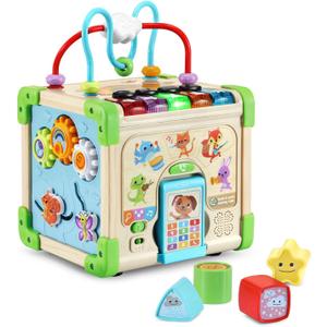 LeapFrog Touch and Learn Electronic Musical Light-Up Wooden Activity Cube Toy, Animal Themed, Ages 1 and Up, 8.1" x 11.4" x 7.3"