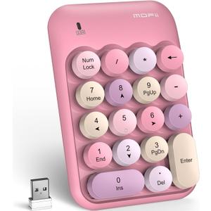 MOFII Wireless Number Pads, Colorful 2.4G Wireless 18 Keys Numeric Keypad Portable 10 Key Numpad for Financial Accounting, Laptop, PC, Computer, Notebook- Pink