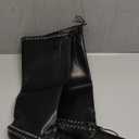 Goolita Women's Pointed Toe Metal Eyelets Knee High Boots Kitten Heel Lace Up Bow Slip on Wide Calf Tall Boots Size 42