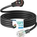 DEWENWILS 360 Rotating Flat Plug Extension Cord, 15FT Black Extension Cord, 3 Prong 14/3 Gauge Grounded Power Cord, Lighted Outlet, 125V/15A/1875W, STJW for Outdoor/Indoor, ETL Listed