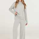 ANRABESS Women's 2 Piece Outfit Sweater Lounge Sets Long Sleeve Knit Pullover Wide Leg Pant Tracksuit Loungewear 2025 Fashion (Gray, M)