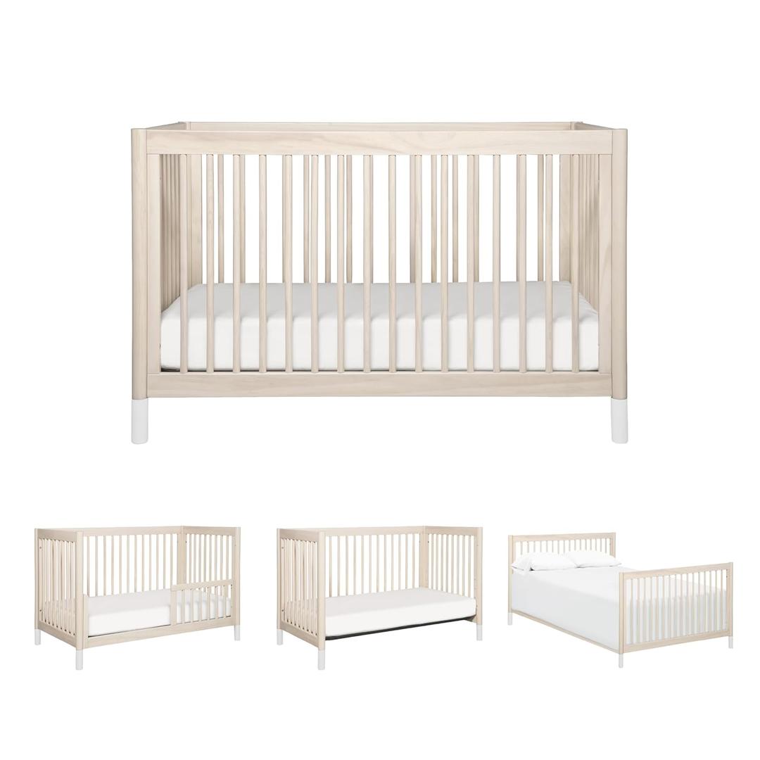 Babyletto Gelato 4-in-1 Convertible Baby Crib with Wooden Toddler Bed, Daybed & Full-Size Bed Conversion - GREENGUARD Gold Certified - 4 Adjustable Mattress Heights - Washed Natural & White
