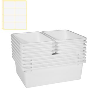 Zonon Set of 12 Plastic Cubby Bins Office Storage Container Storage Bins Plastic Organization with Pack of 1 Self Adhesive Label for Library Office Home Nursery(White)