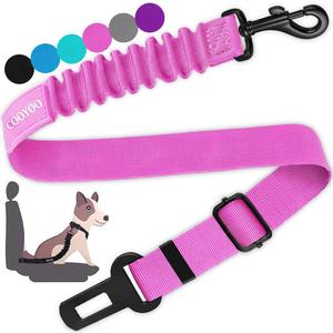 COOYOO Dog Seat Belt, Durability Retractable Dog Car Harness Adjustable Dog Seat Belt for Vehicle Nylon Pet Safety Seat Belts Heavy Duty & Elastic (Set 01 Pack C-Pink)