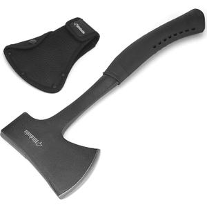 Camping Hatchet, Full Tang Camping Axe Splitting Axe for Wood Splitting and Kindling, Forged Carbon Steel Heat Treated Hand Maul Tool, Shock Reduction Handle with Anti-Slip Grip (1Pack)